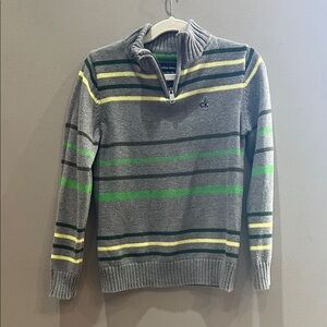 Calvin Klein Gray Sweater with Green and Yellow Stripes